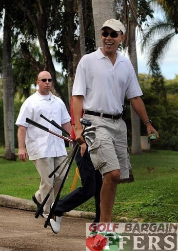 Obama with his golf bag